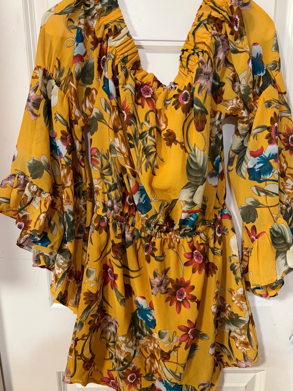 Blush Mustard Yellow Floral Mini Dress - Picture 7 of 7
